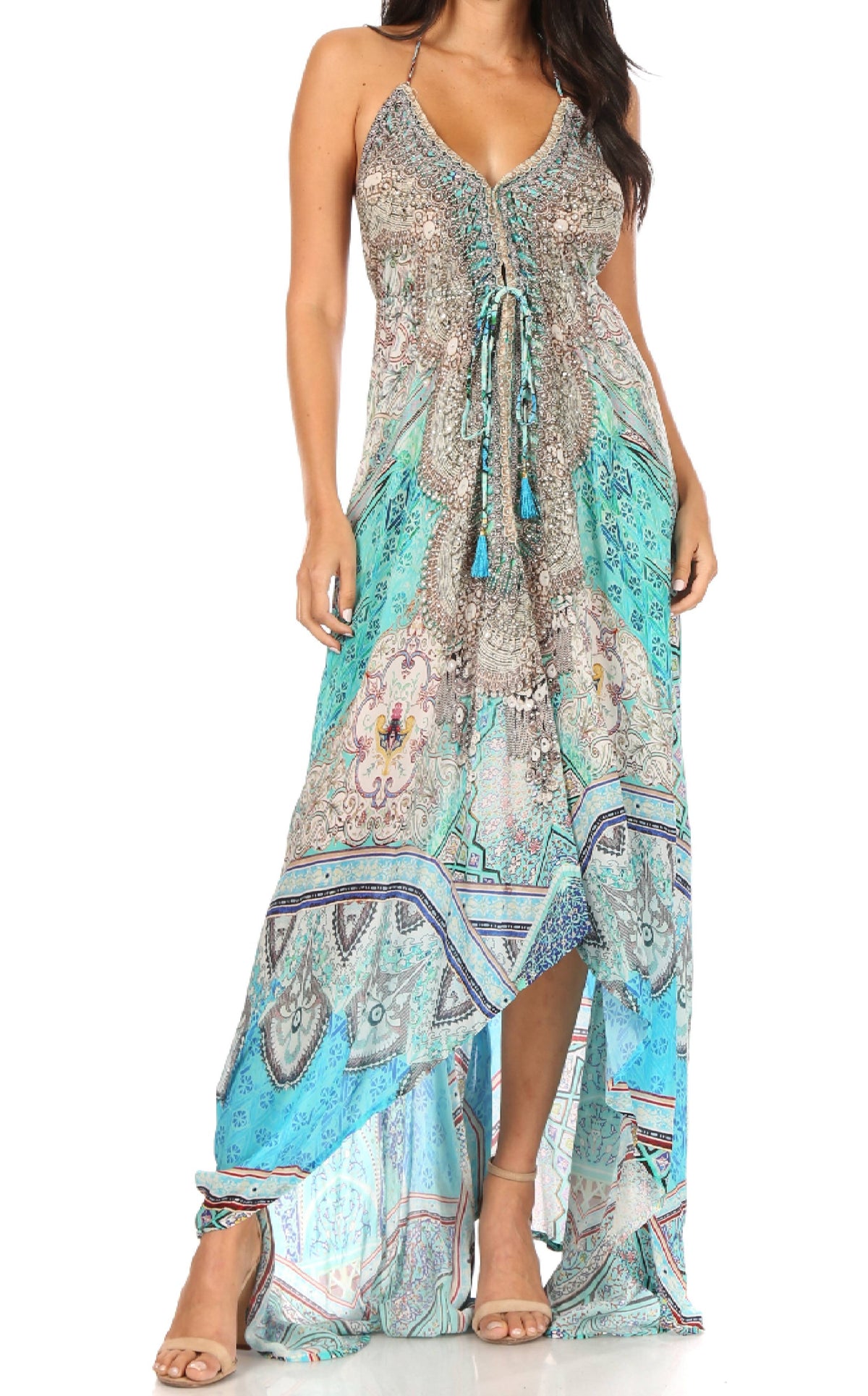 Womens Maxi High-low Halter Handkerchief Long Dress Beach Party