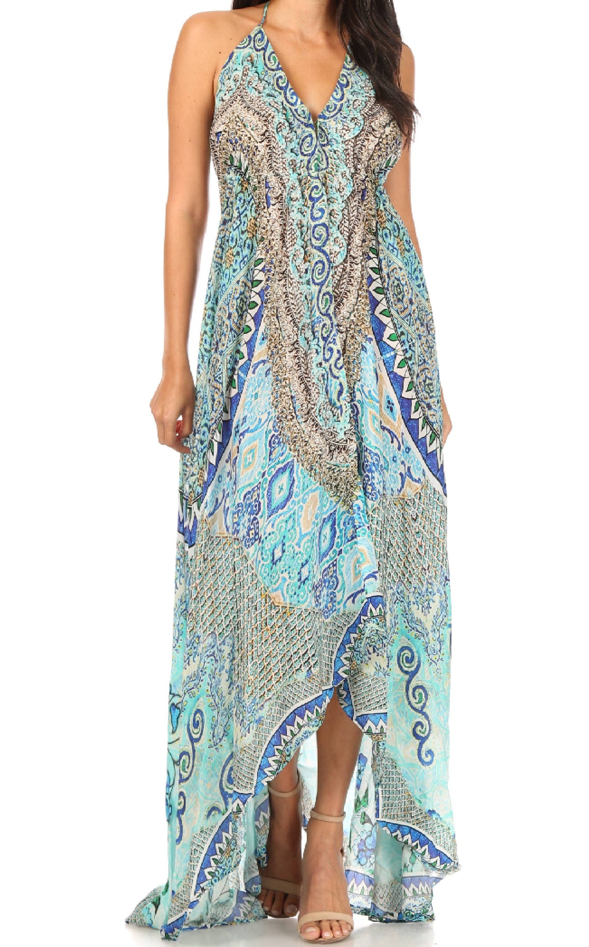 Womens Maxi High-low Halter Handkerchief Long Dress Beach Party