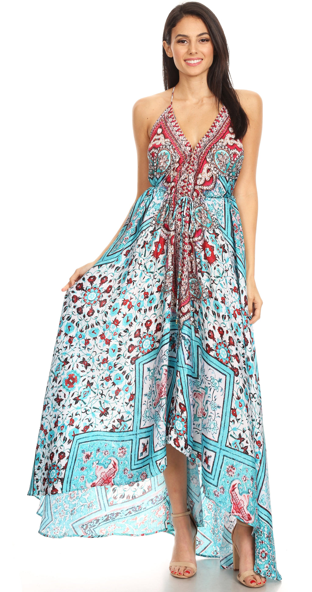 Womens Maxi High-low Halter Handkerchief Long Dress Beach Party