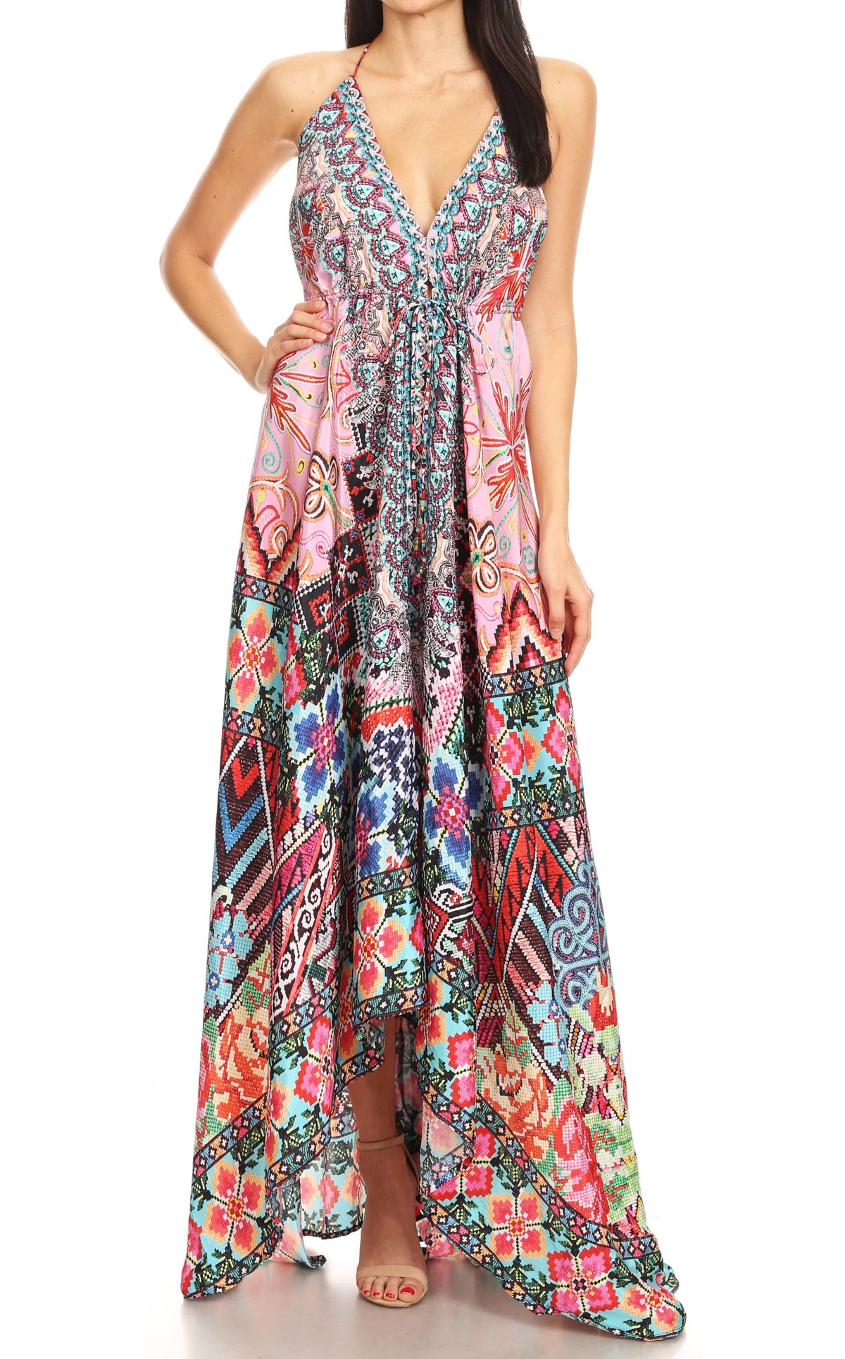 Womens Maxi High-low Halter Handkerchief Long Dress Beach Party