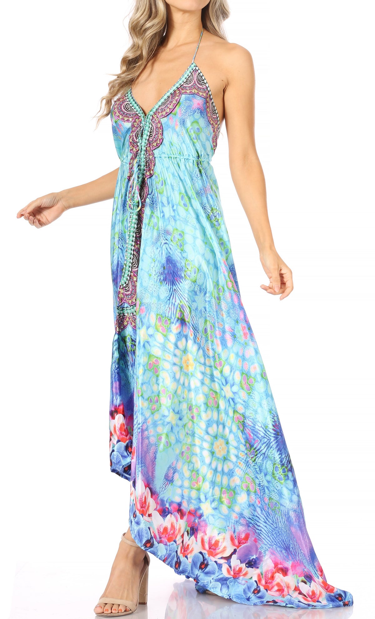 Womens Maxi High-low Halter Handkerchief Long Dress Beach Party