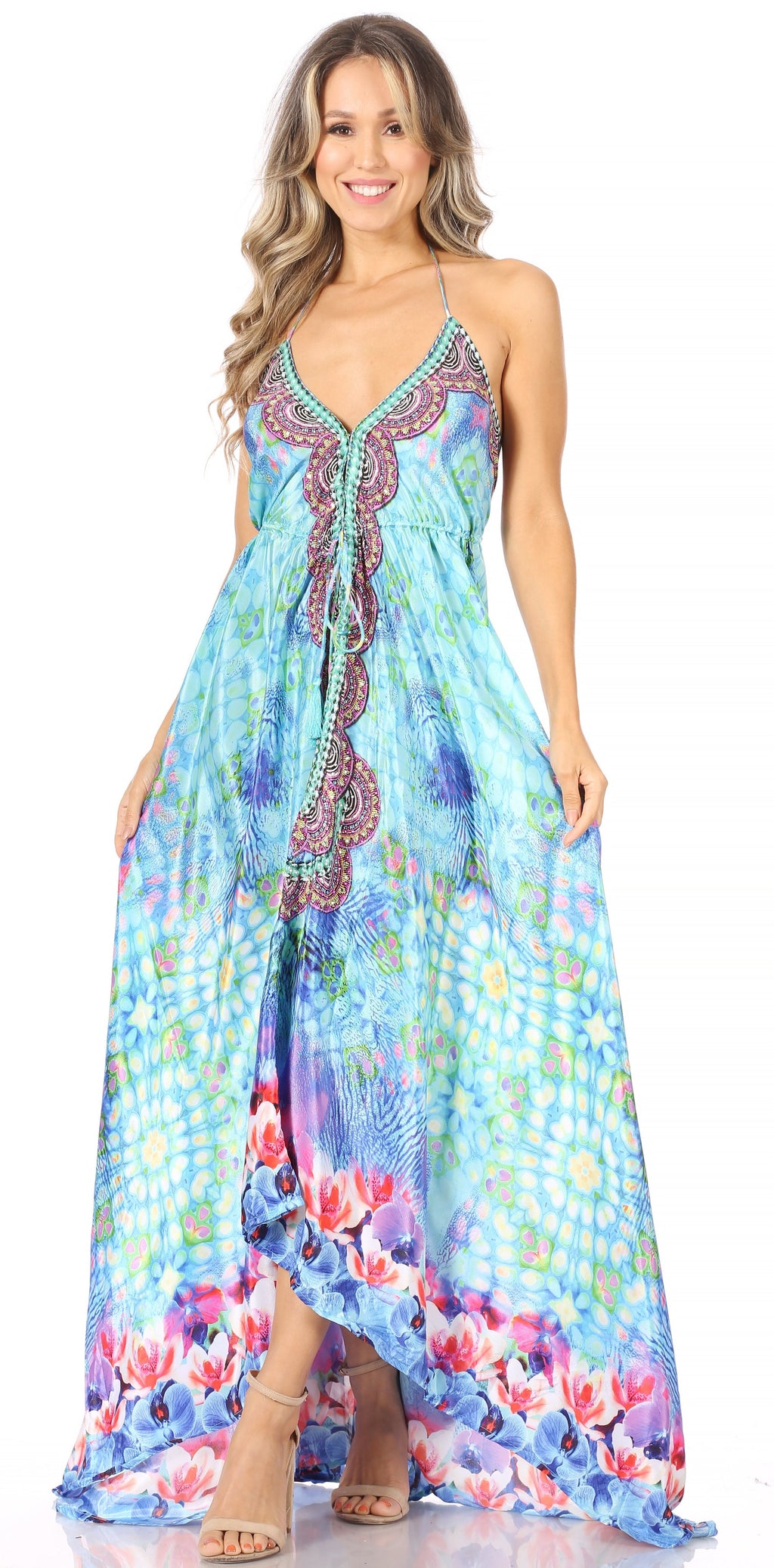 Womens Maxi High-low Halter Handkerchief Long Dress Beach Party