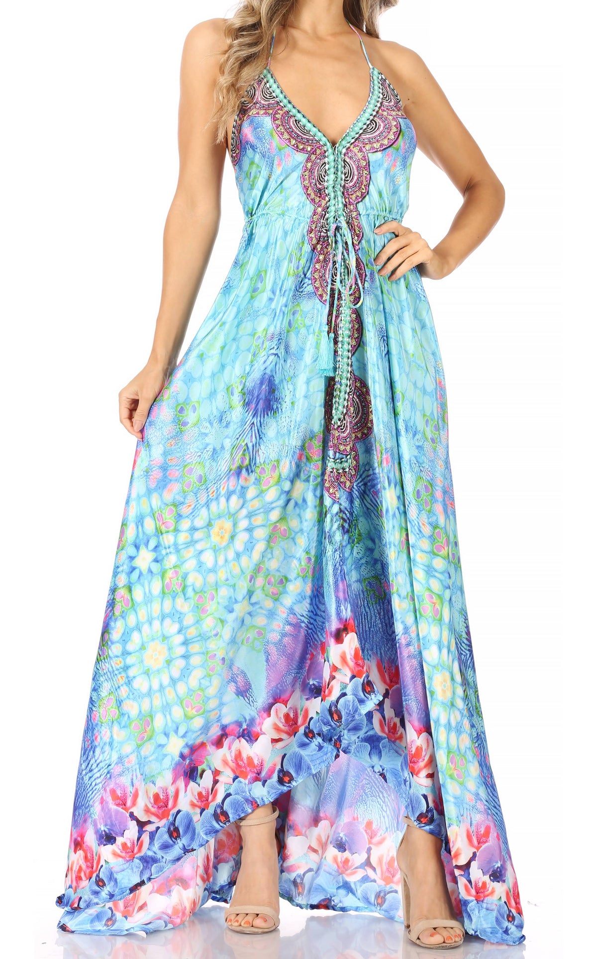 Womens Maxi High-low Halter Handkerchief Long Dress Beach Party