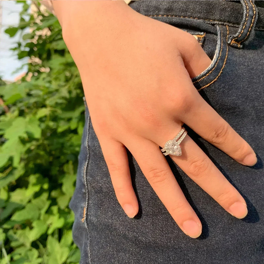 2 Piece Tear Drop Shape Ring .925
