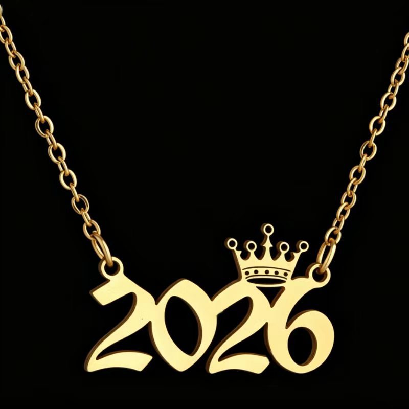 Women's Stainless Steel Light Luxury Crown Digital Metallic Necklace