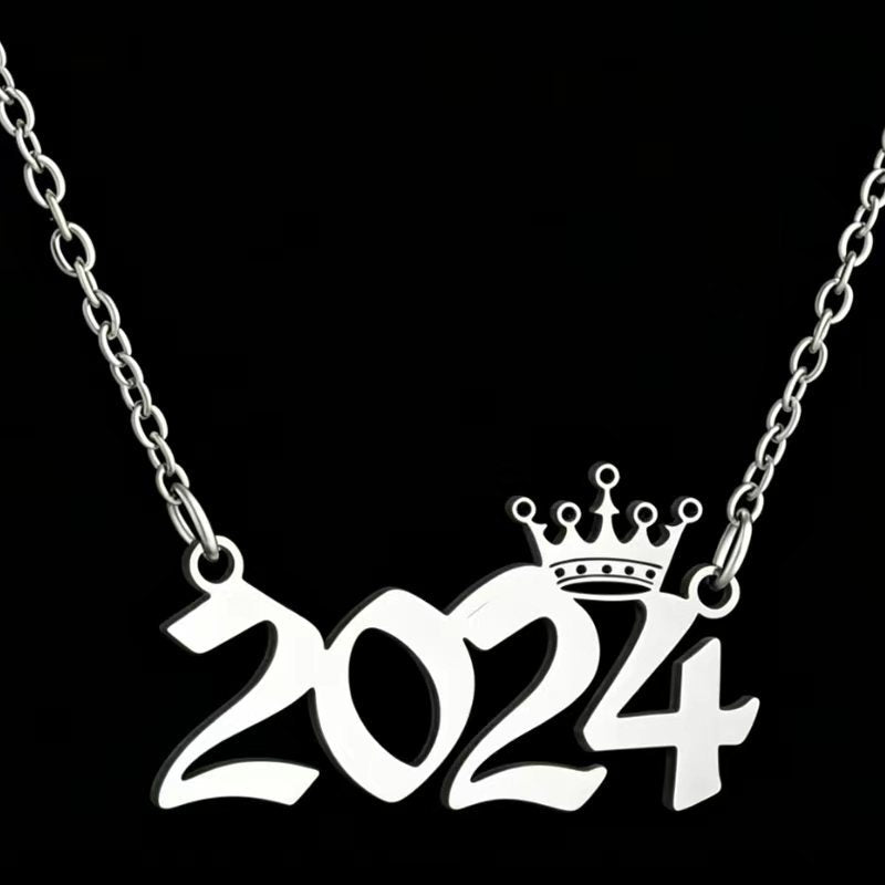 Women's Stainless Steel Light Luxury Crown Digital Metallic Necklace
