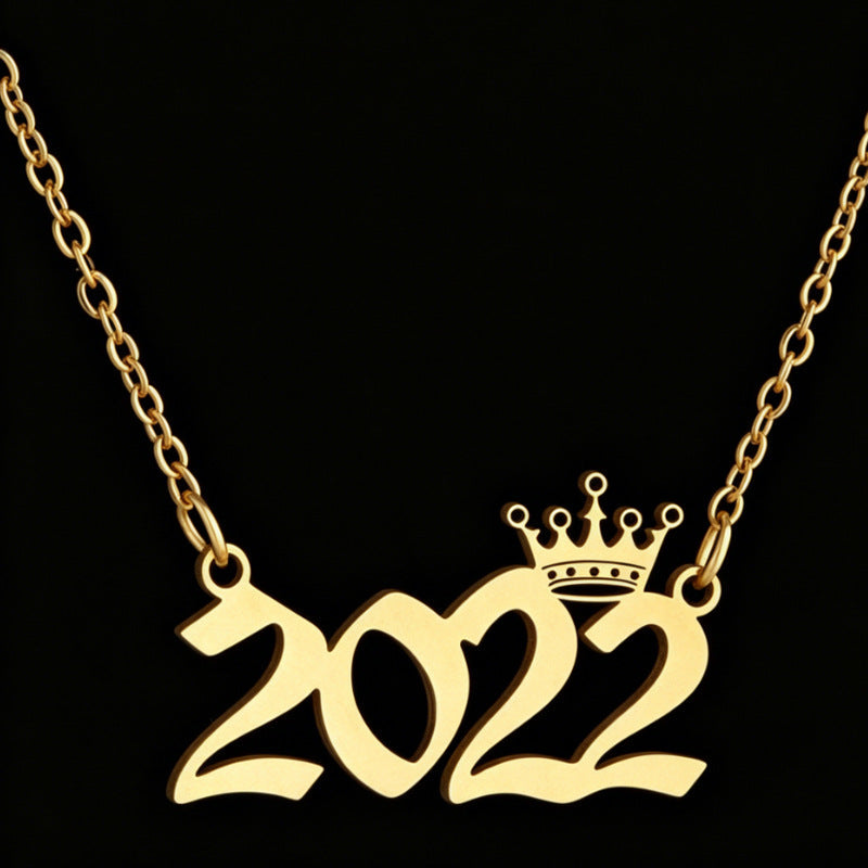 Women's Stainless Steel Light Luxury Crown Digital Metallic Necklace