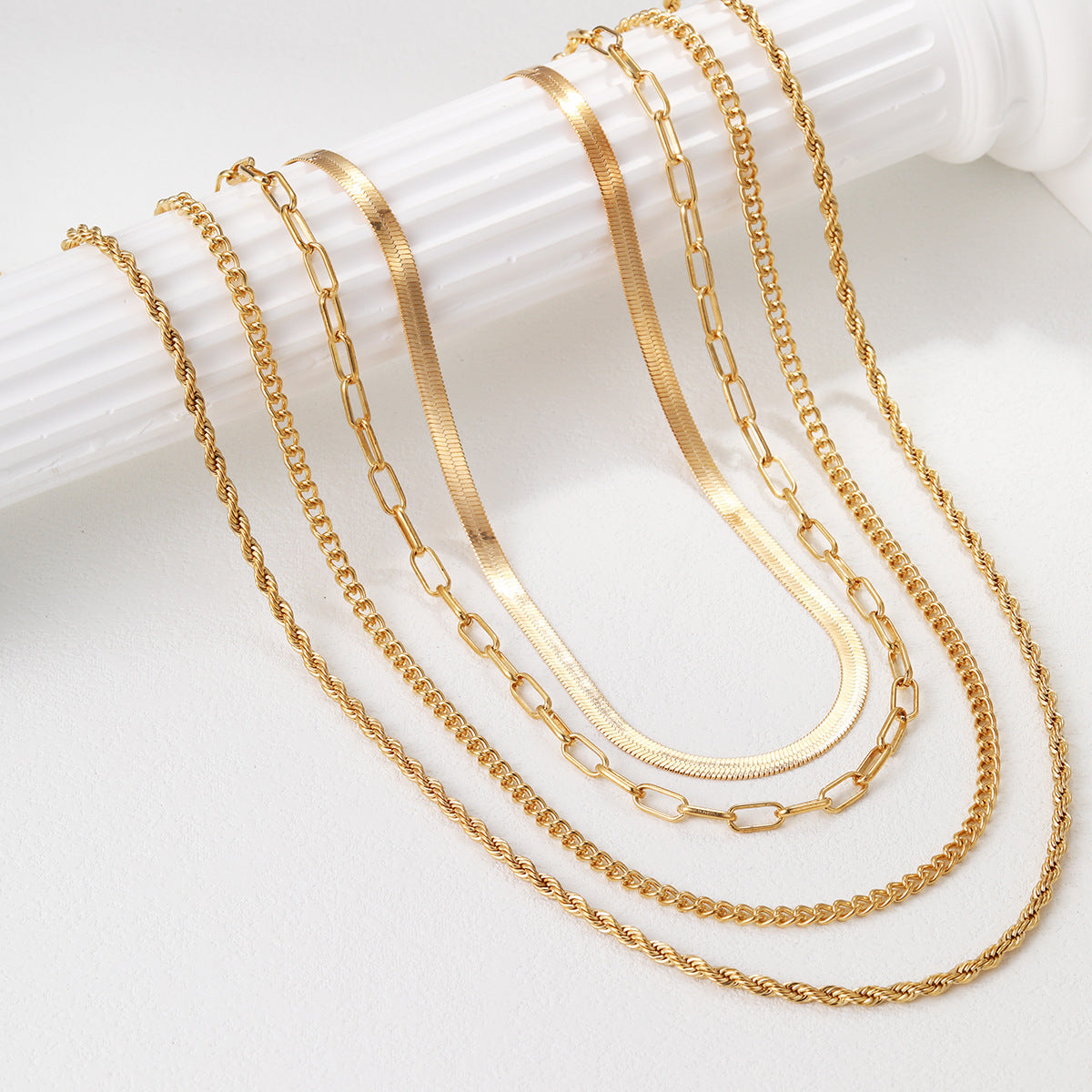 5-in-1 Layered Gold Necklace Set - Tarnish-Free 14k Gold Plated