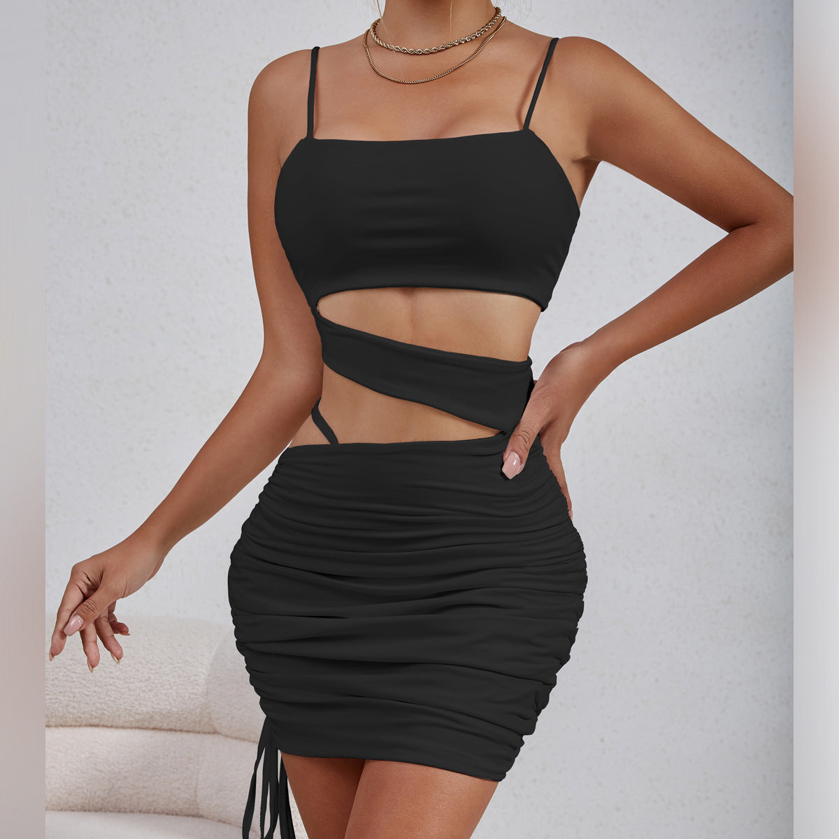 Sexy Hollow Cutout Camisole Pleated Dress