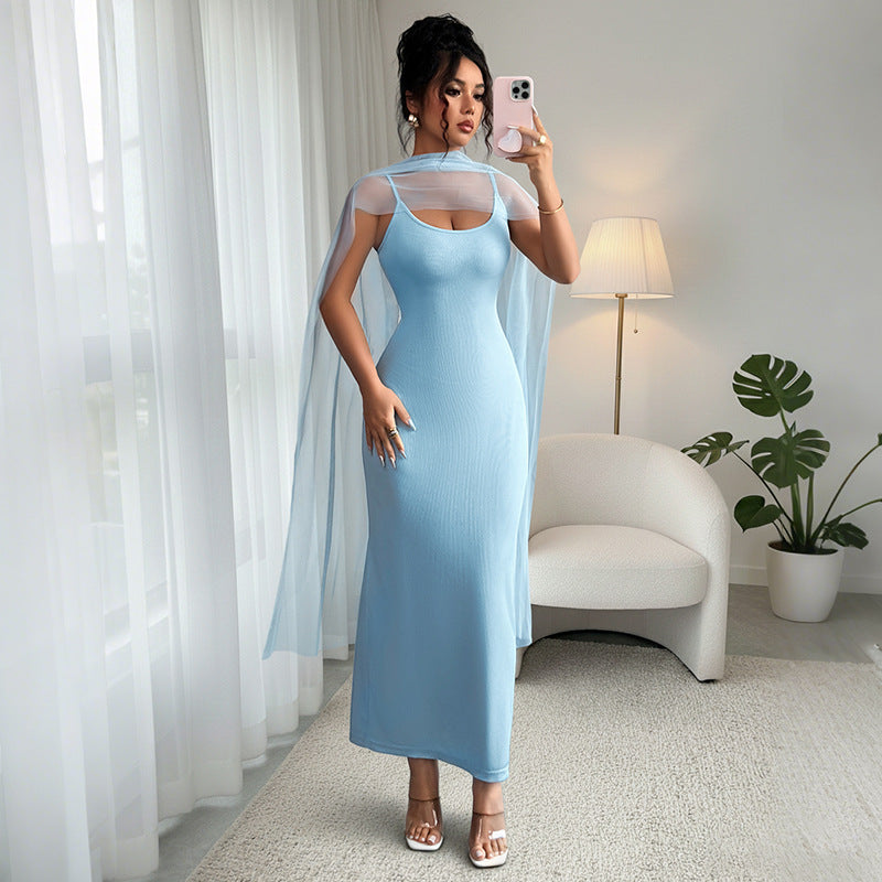Women Clothing Summer Free Silk Scarf Cami Dress Elegant Slim Dress
