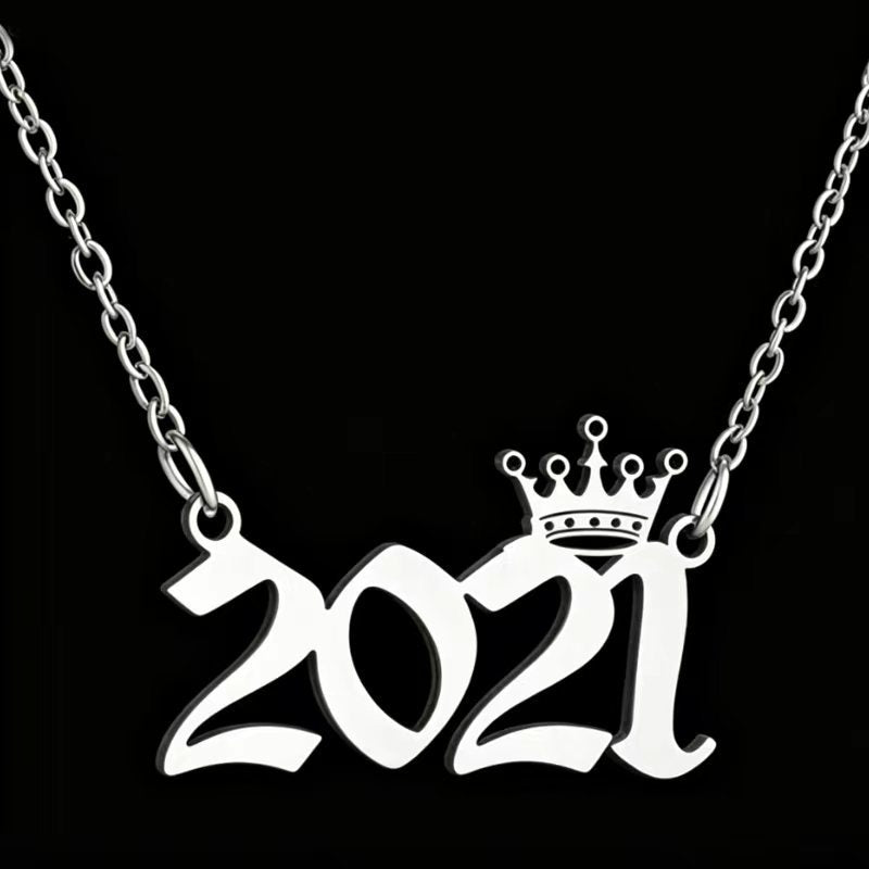 Women's Stainless Steel Light Luxury Crown Digital Metallic Necklace
