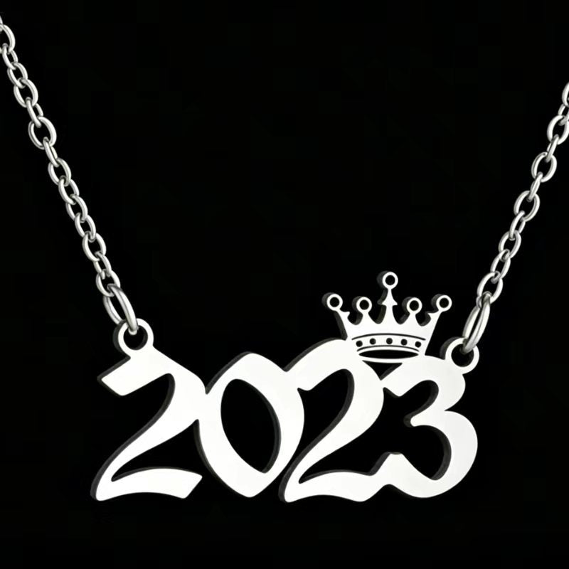 Women's Stainless Steel Light Luxury Crown Digital Metallic Necklace