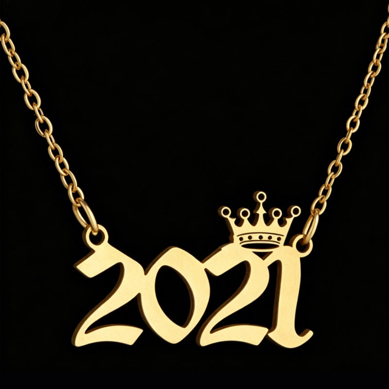 Women's Stainless Steel Light Luxury Crown Digital Metallic Necklace
