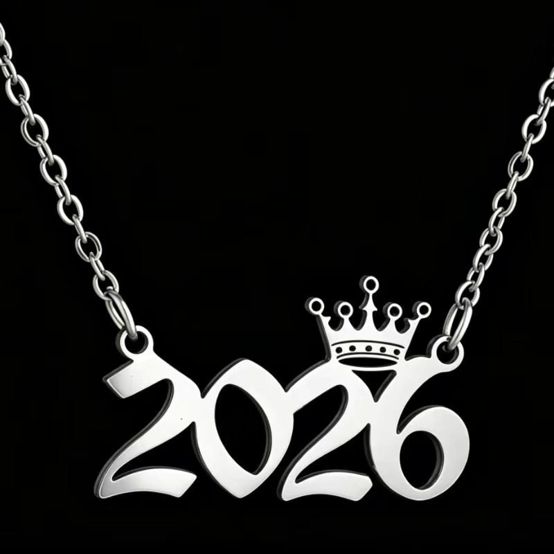 Women's Stainless Steel Light Luxury Crown Digital Metallic Necklace