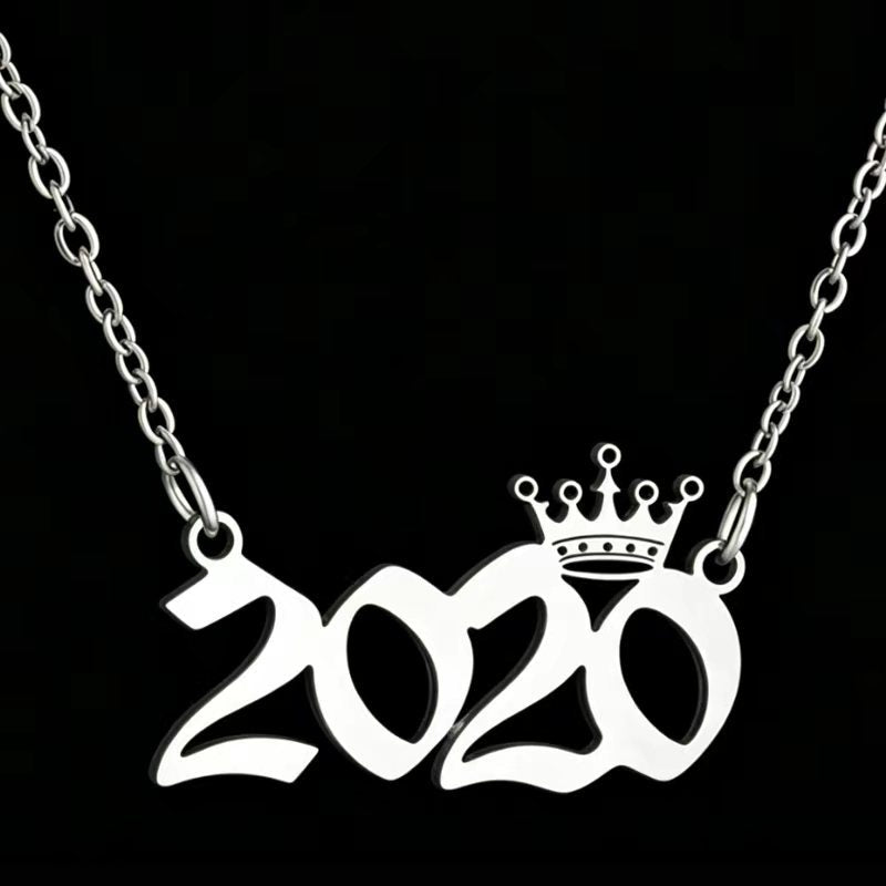 Women's Stainless Steel Light Luxury Crown Digital Metallic Necklace