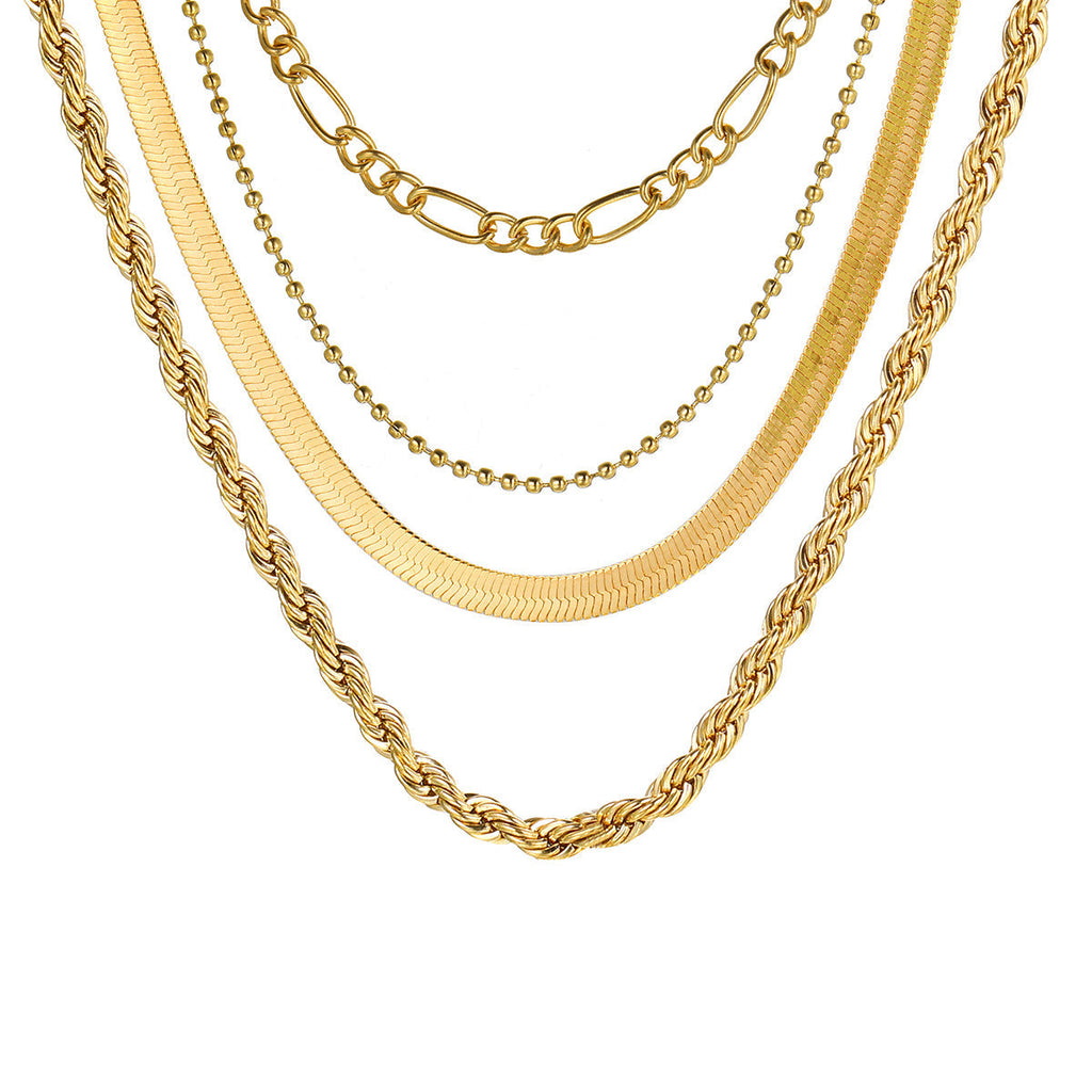 5-in-1 Layered Gold Necklace Set - Tarnish-Free 14k Gold Plated