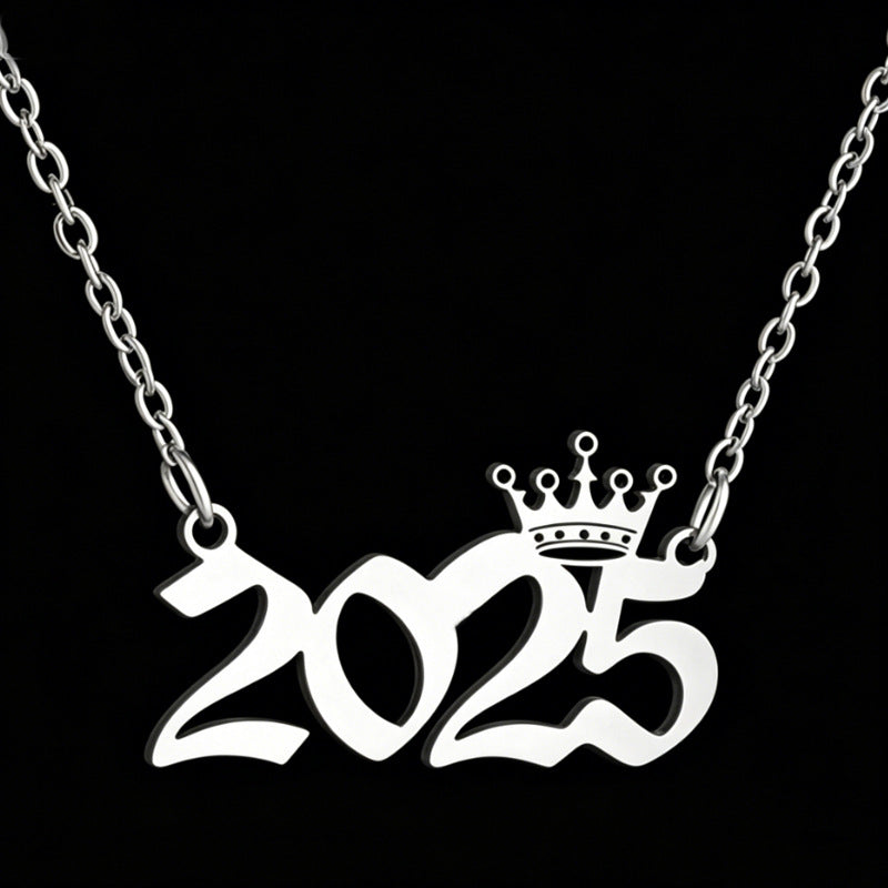Women's Stainless Steel Light Luxury Crown Digital Metallic Necklace