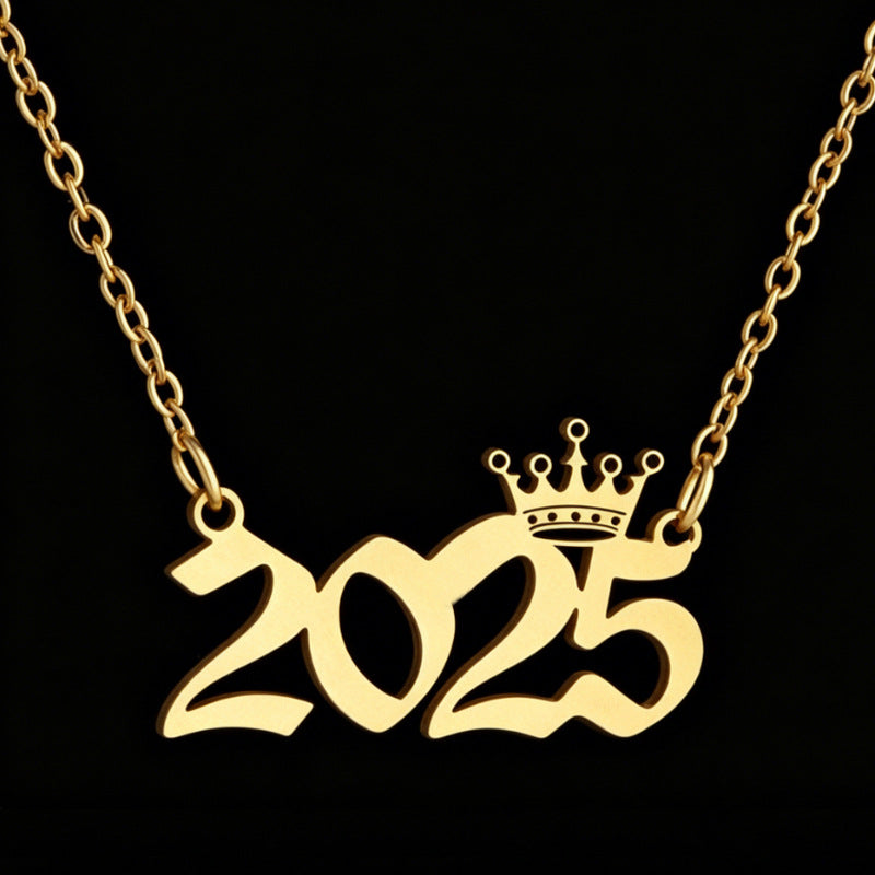 Women's Stainless Steel Light Luxury Crown Digital Metallic Necklace