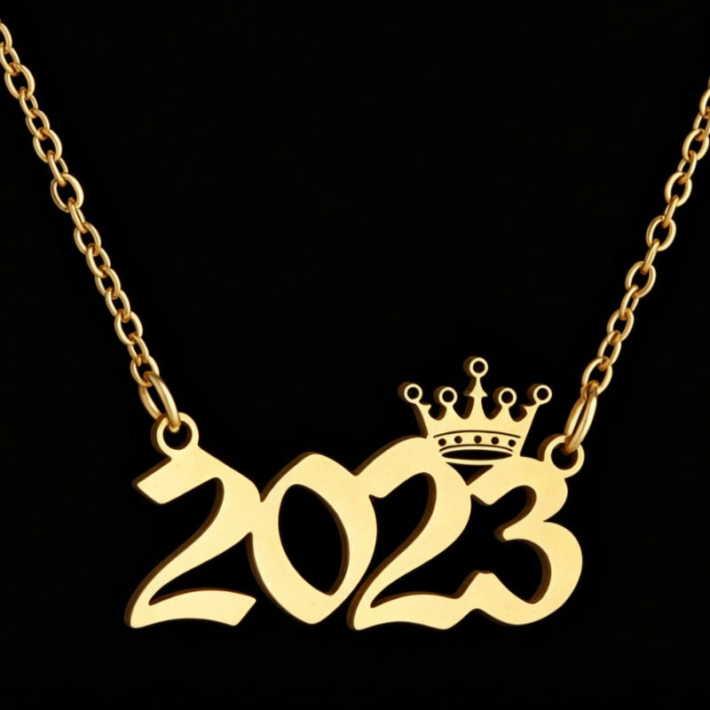 Women's Stainless Steel Light Luxury Crown Digital Metallic Necklace