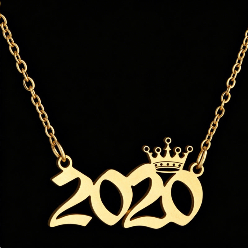 Women's Stainless Steel Light Luxury Crown Digital Metallic Necklace