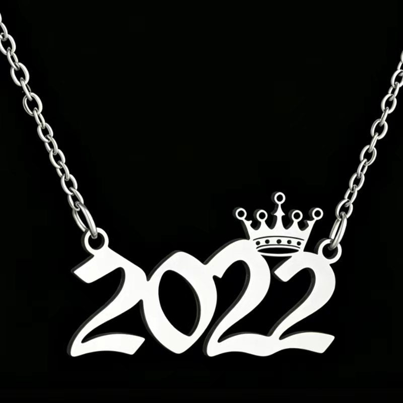 Women's Stainless Steel Light Luxury Crown Digital Metallic Necklace