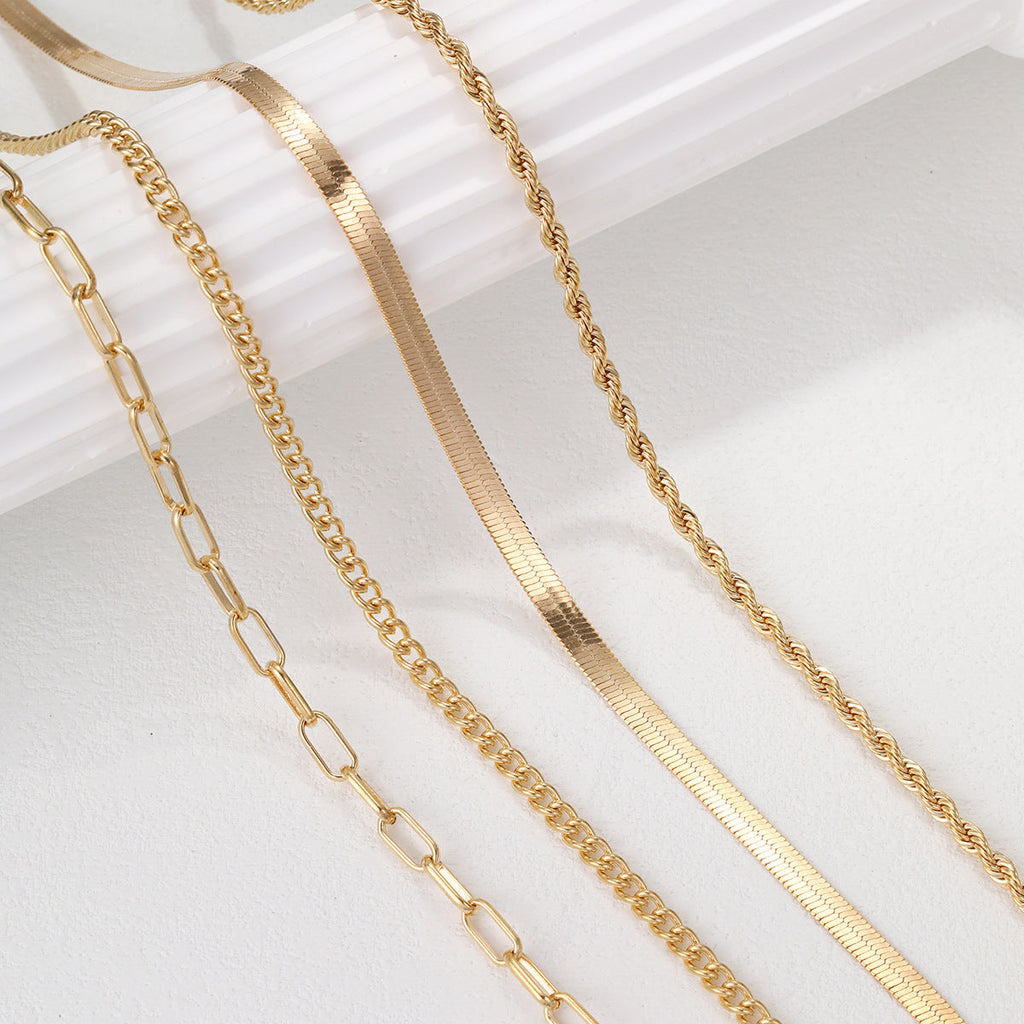 5-in-1 Layered Gold Necklace Set - Tarnish-Free 14k Gold Plated
