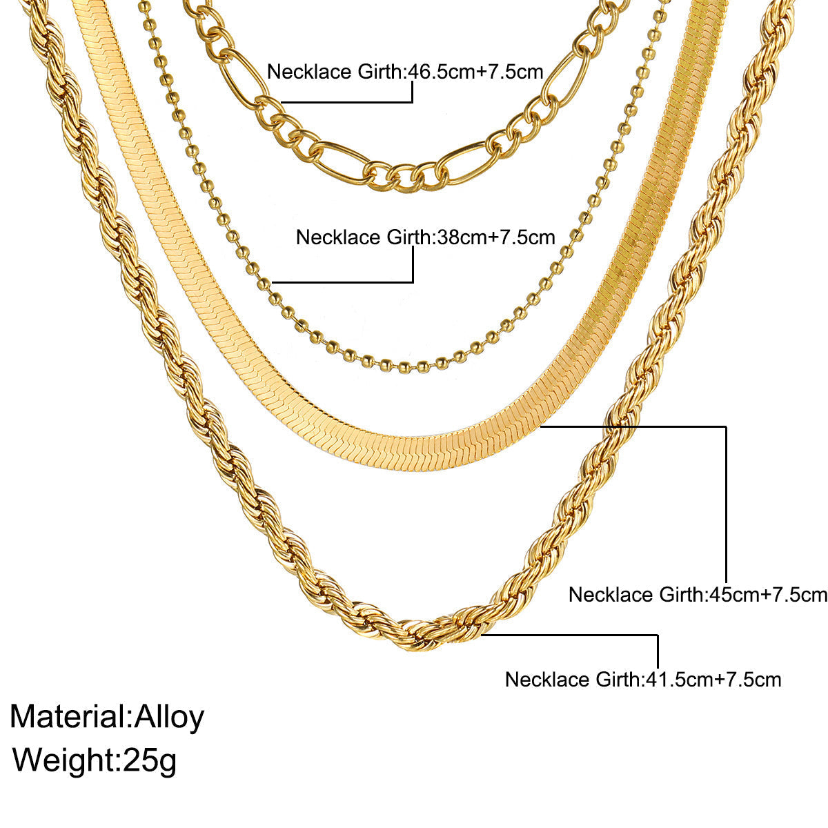 5-in-1 Layered Gold Necklace Set - Tarnish-Free 14k Gold Plated