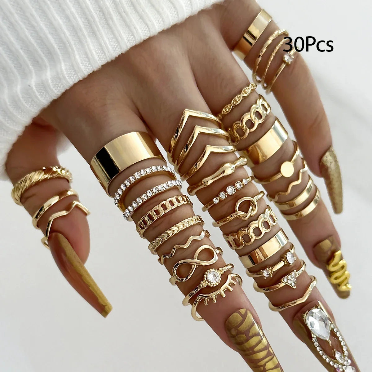 30Pcs Bohemian Geometric Knuckle Rings Set