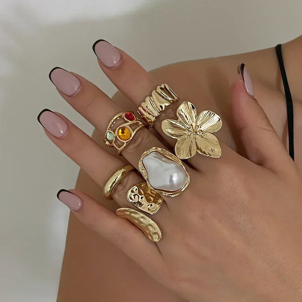 New Exaggerated Metal Flower Open Rings