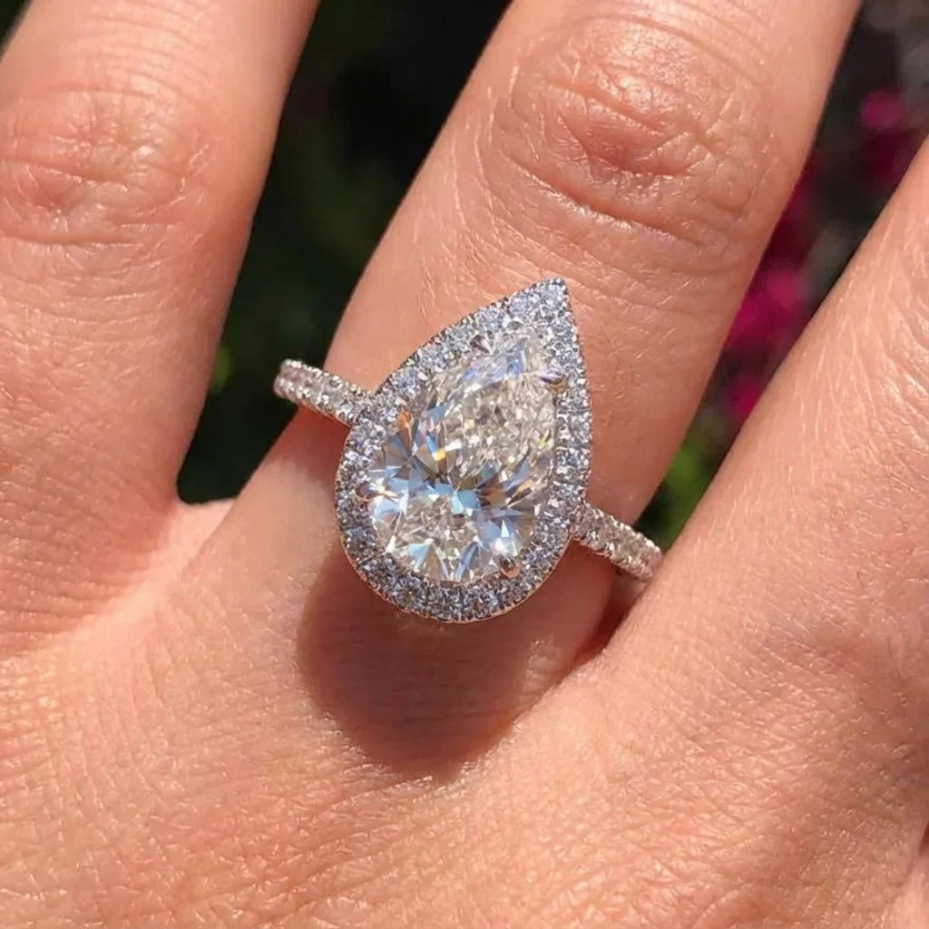 925 Sterling Silver 1CT Simple Sparkling Pear Shape Ring