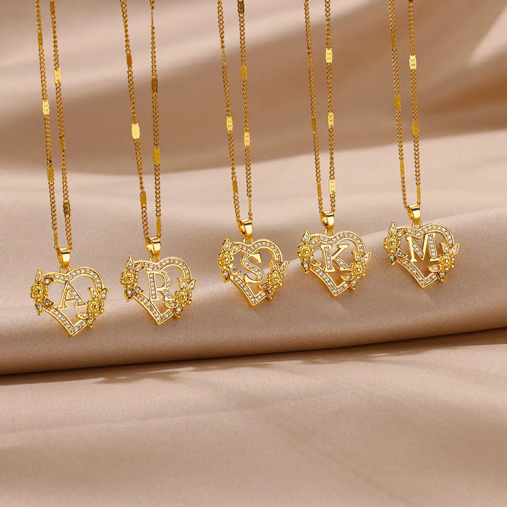 Flower Heart Stainless Steel Necklace