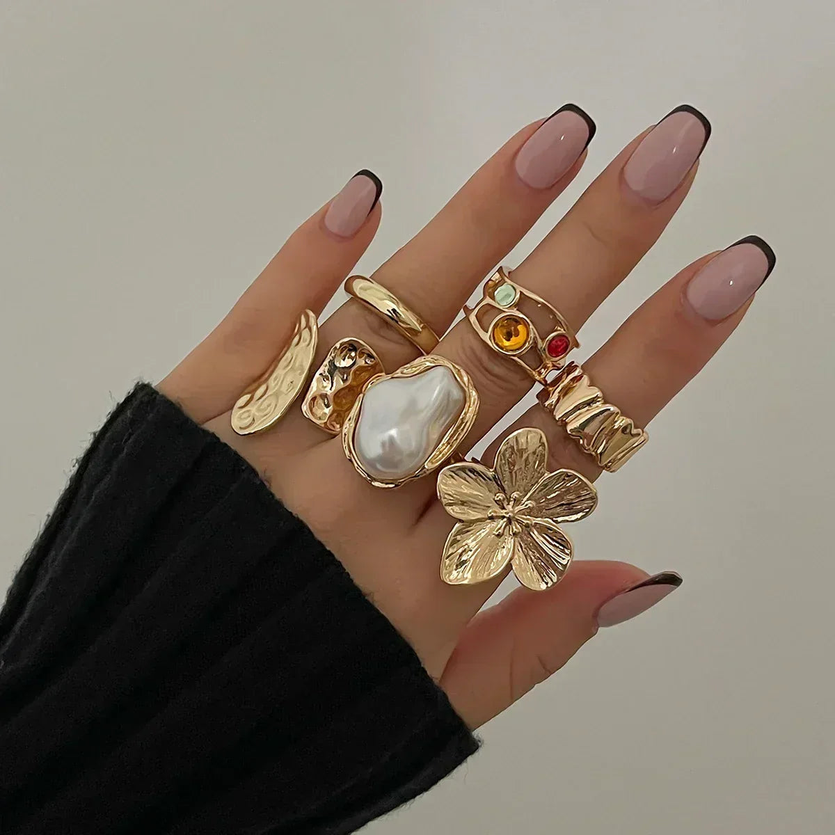 New Exaggerated Metal Flower Open Rings