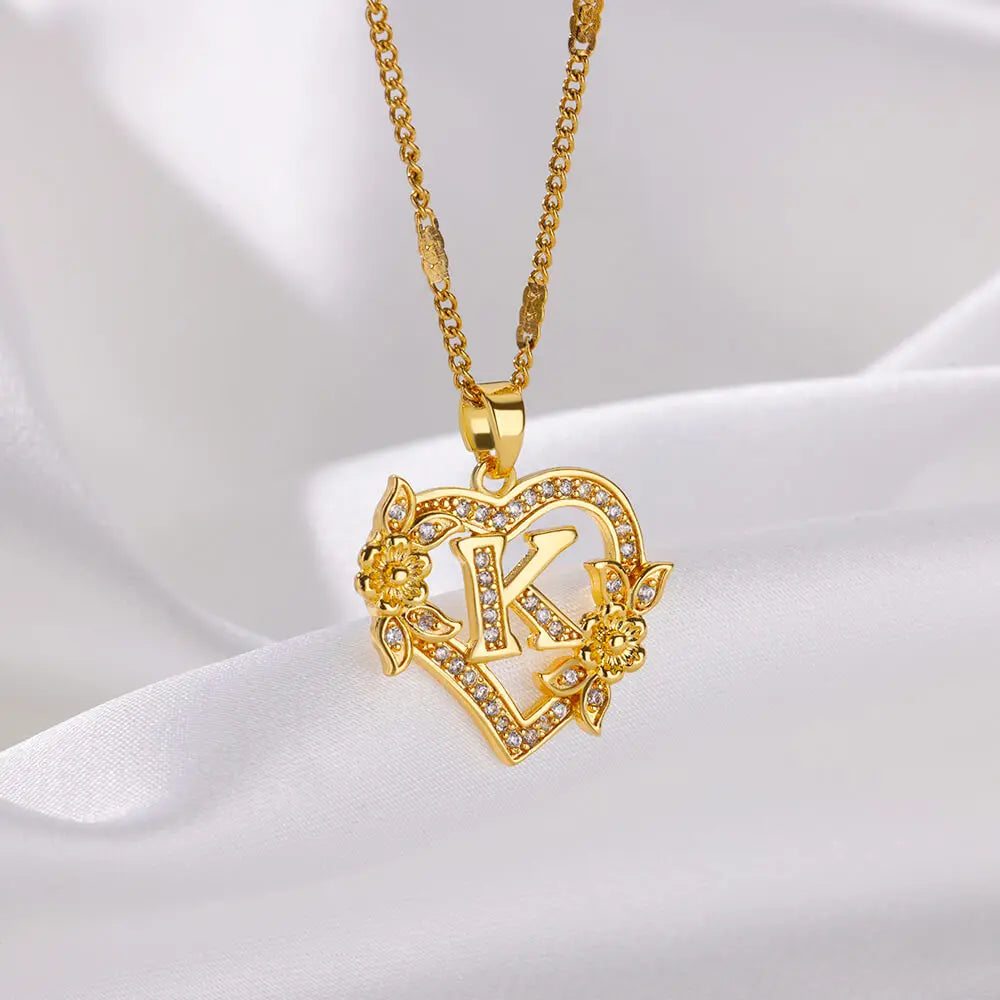 Flower Heart Stainless Steel Necklace