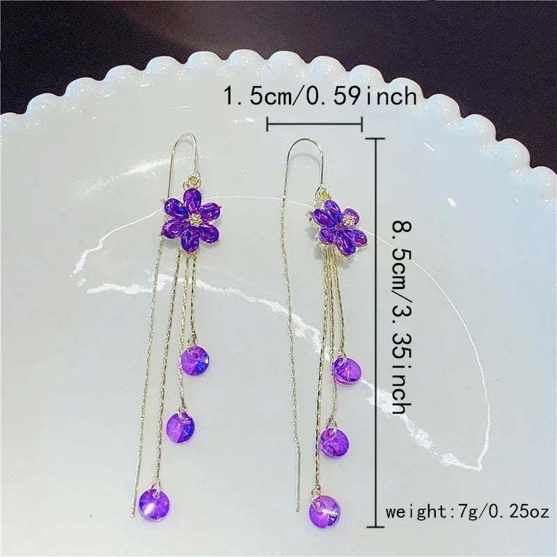 Green Shiny Zircon Flower Drop Earrings