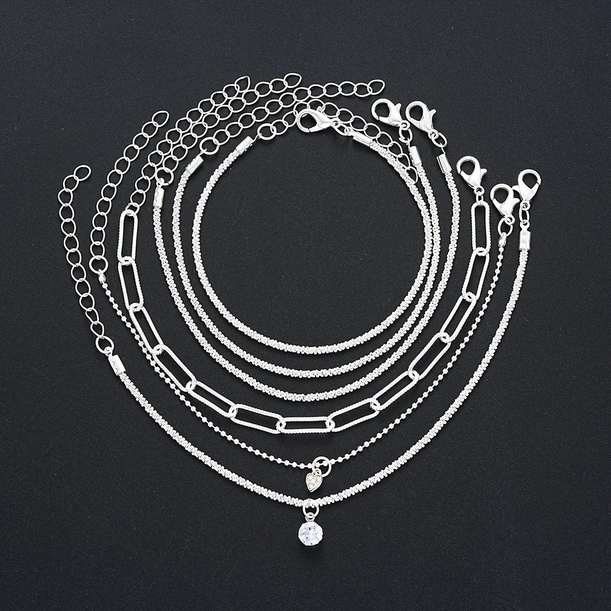 6 Pcs Fashion Gold Color Sparkling Adjustable Bracelets Set