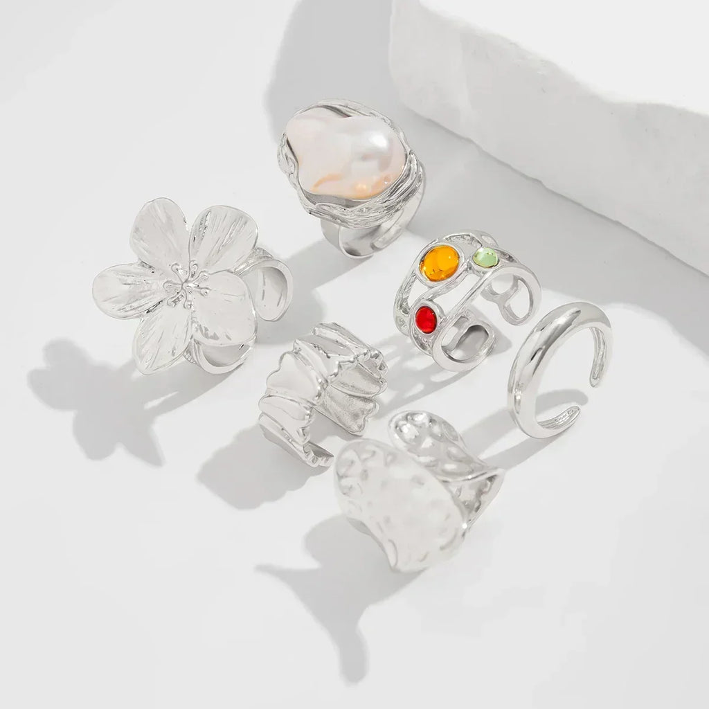 New Exaggerated Metal Flower Open Rings