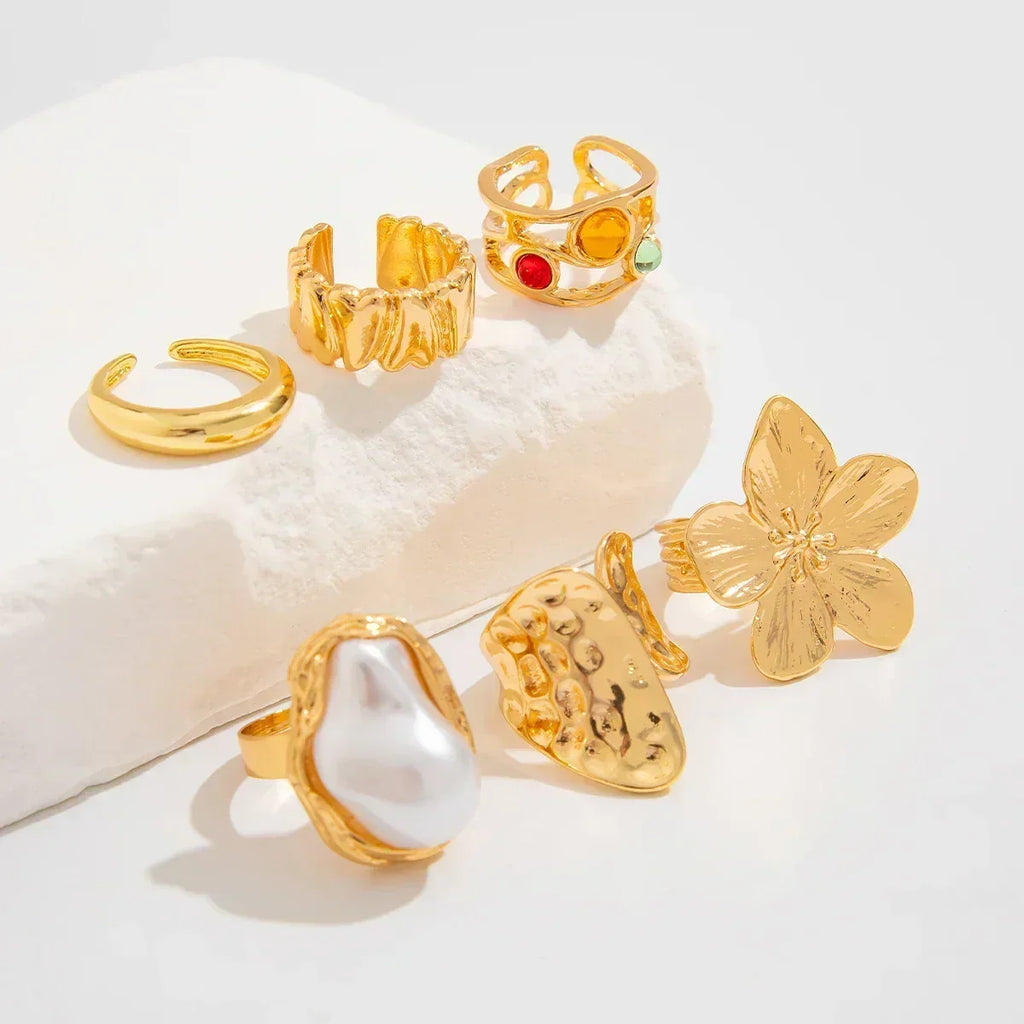 New Exaggerated Metal Flower Open Rings