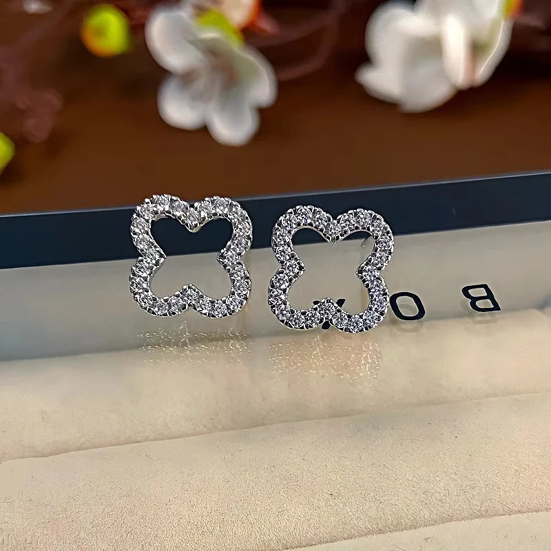New Fashion Leaf Hollow Zircon Stud Earrings