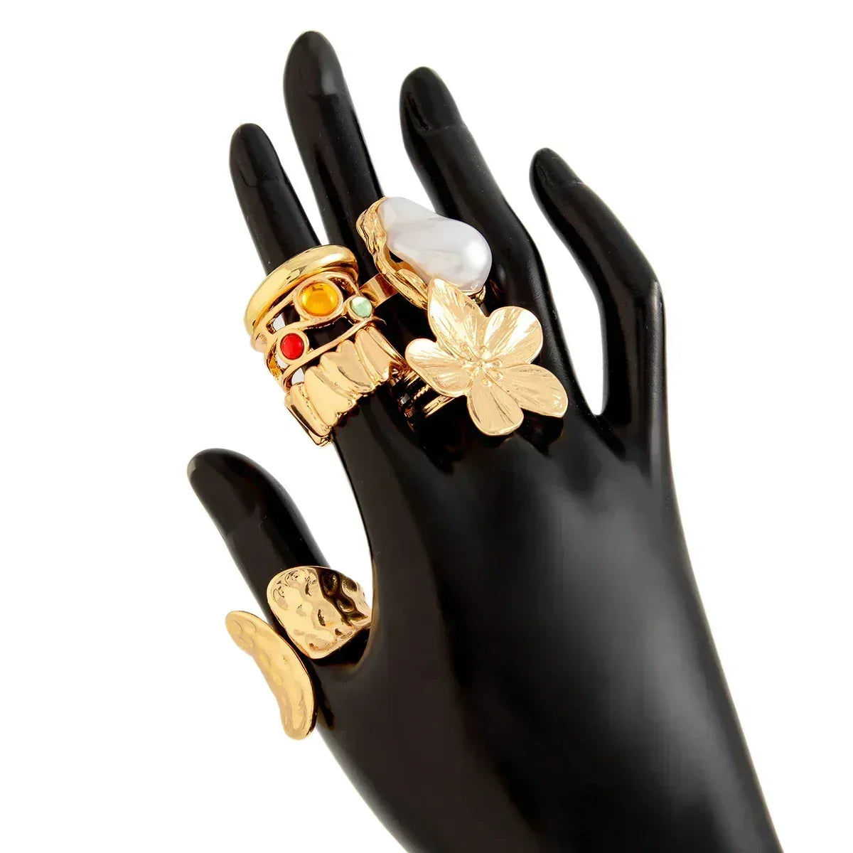 New Exaggerated Metal Flower Open Rings