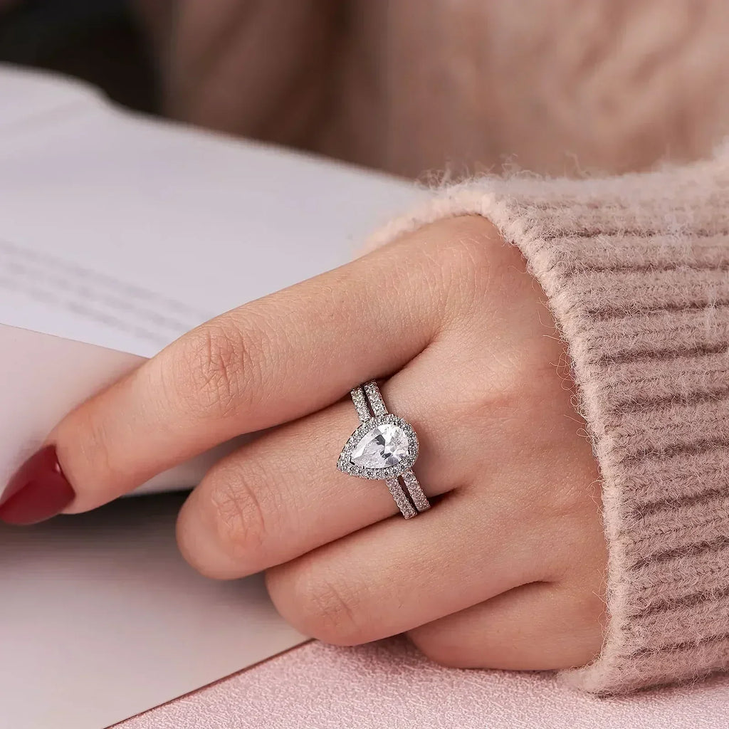 2 Piece Tear Drop Shape Ring .925