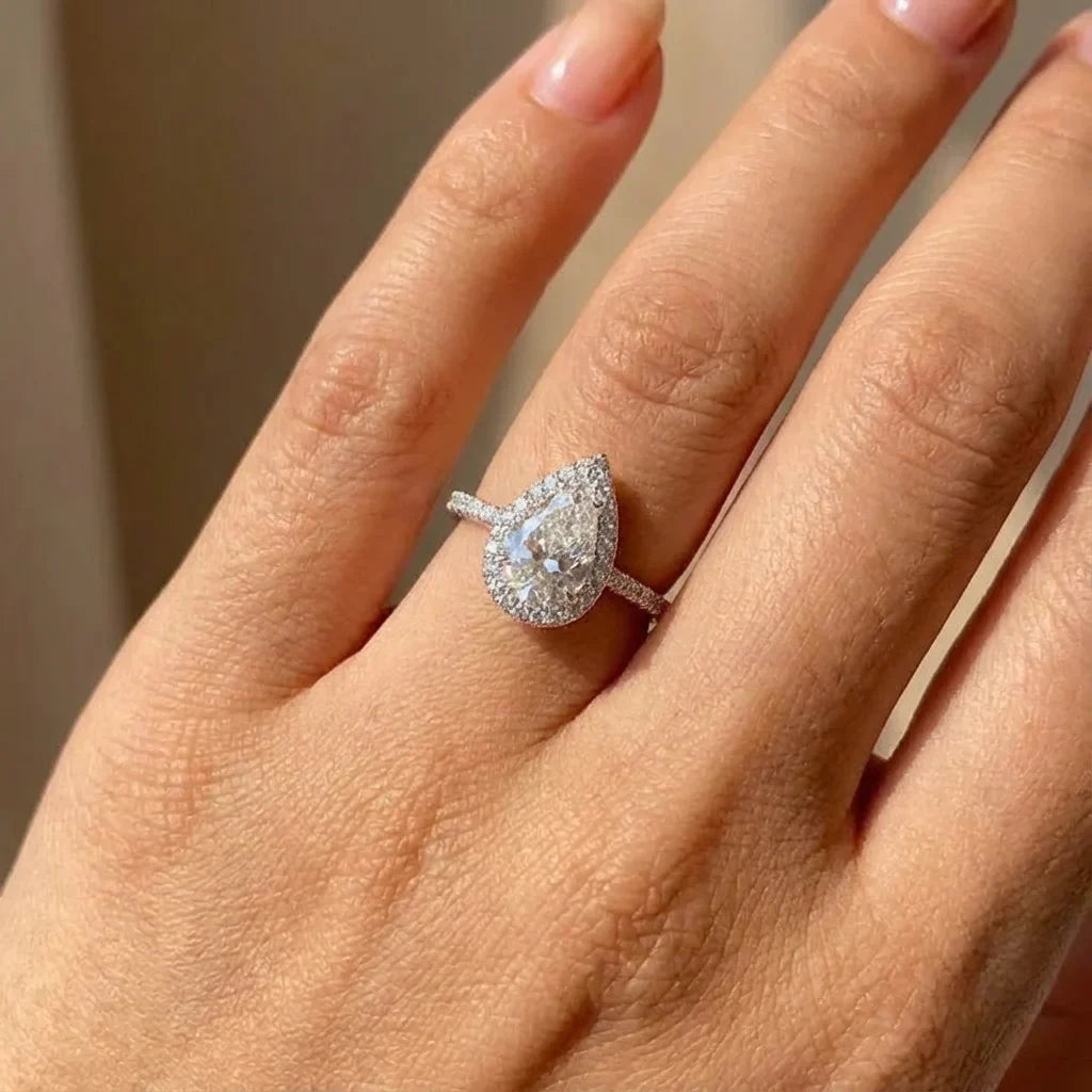 925 Sterling Silver 1CT Simple Sparkling Pear Shape Ring