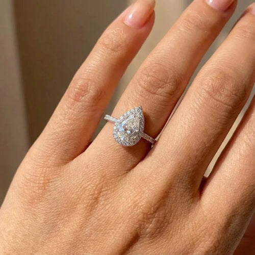 925 Sterling Silver 1CT Simple Sparkling Pear Shape Ring