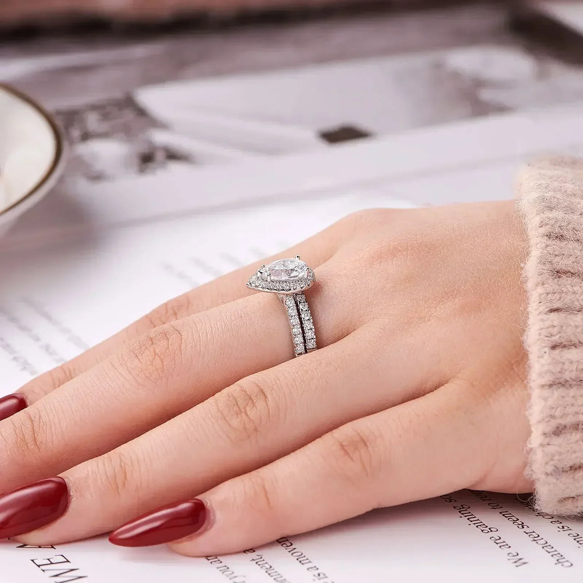 2 Piece Tear Drop Shape Ring .925