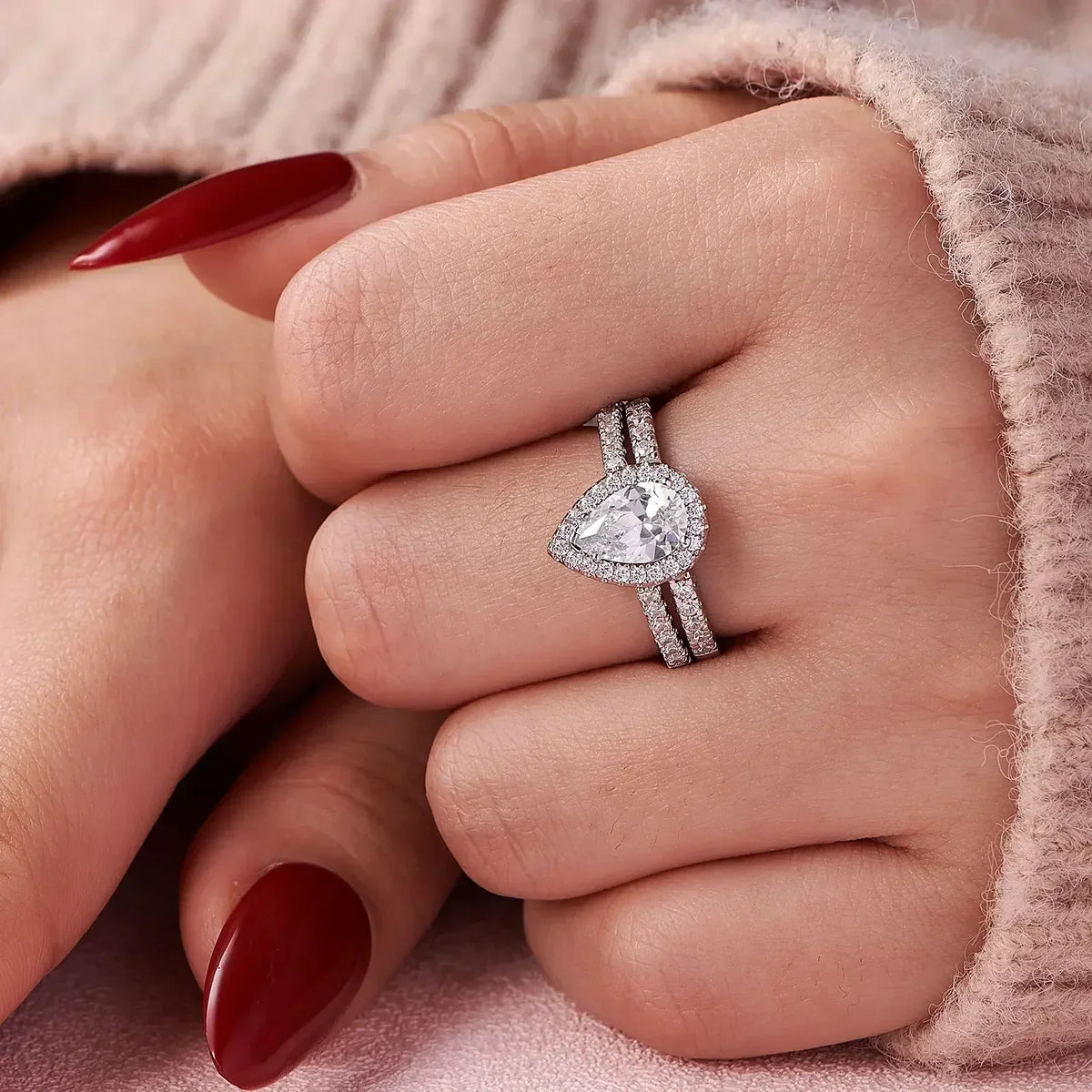 2 Piece Tear Drop Shape Ring .925