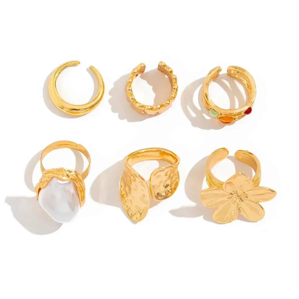 New Exaggerated Metal Flower Open Rings