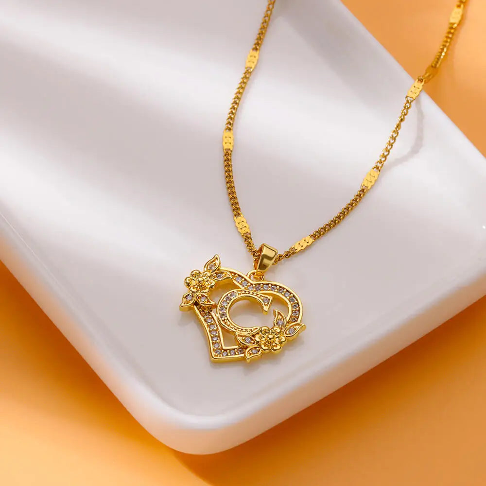 Flower Heart Stainless Steel Necklace