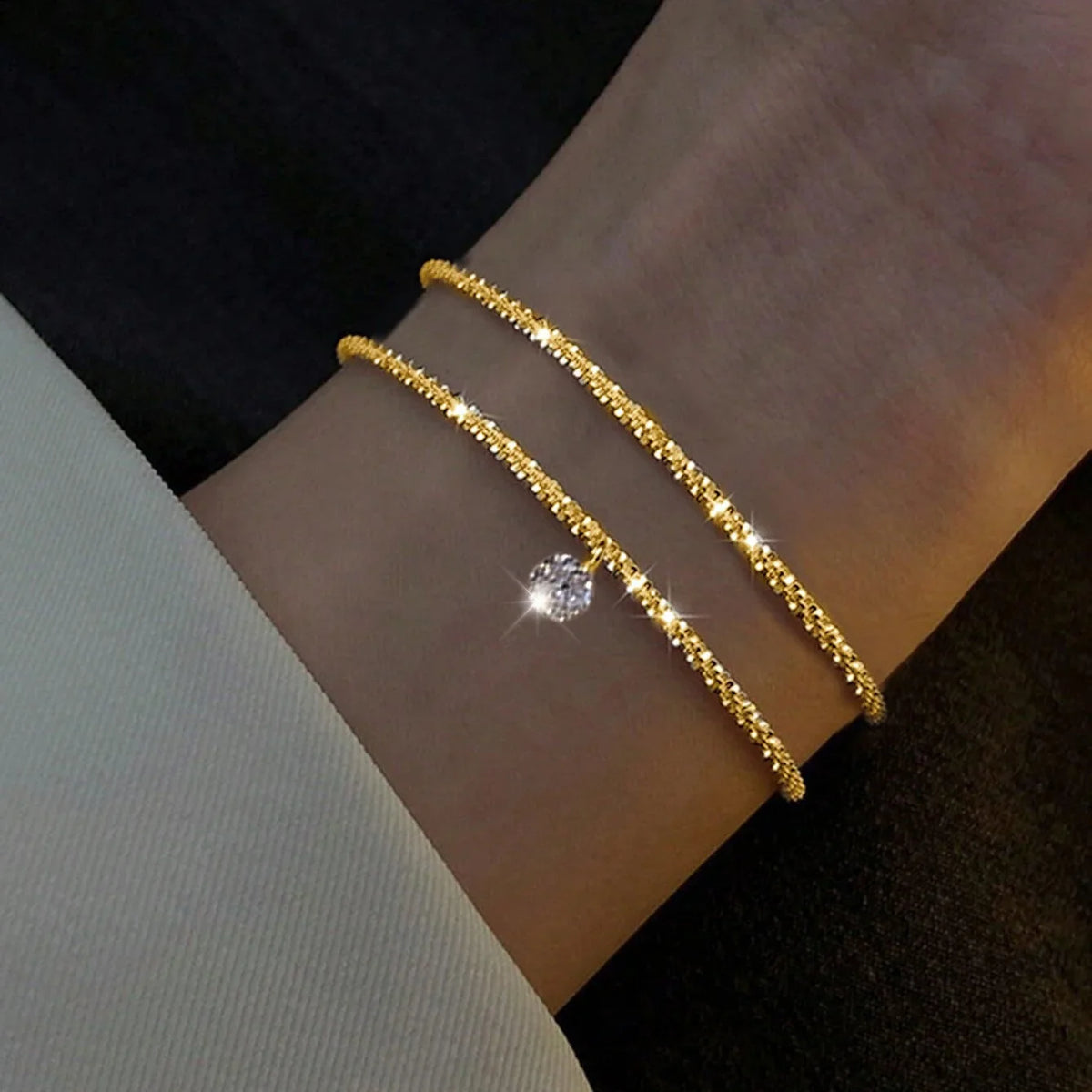 6 Pcs Fashion Gold Color Sparkling Adjustable Bracelets Set