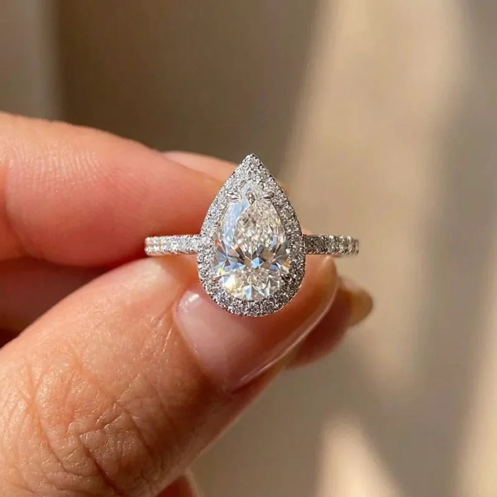 925 Sterling Silver 1CT Simple Sparkling Pear Shape Ring