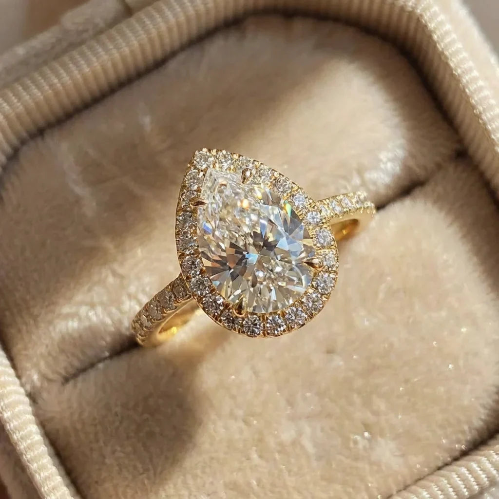925 Sterling Silver 1CT Simple Sparkling Pear Shape Ring