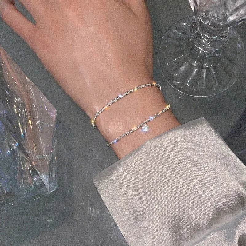 6 Pcs Fashion Gold Color Sparkling Adjustable Bracelets Set